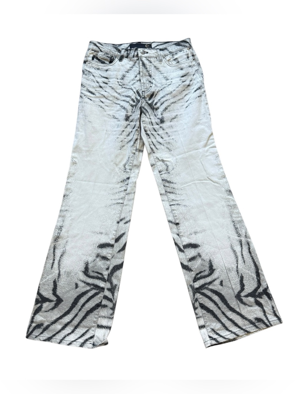 Vintage Just Cavalli Tiger Print Flare Jeans 27 Y2K Archive Animal Denim Italy